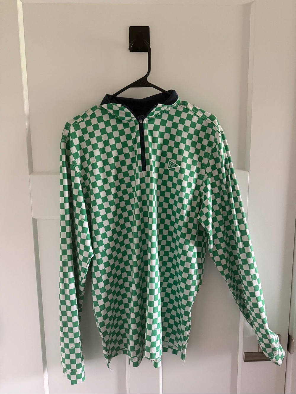 Good Good Men's Green & White Checkerboard Quarter-Zip